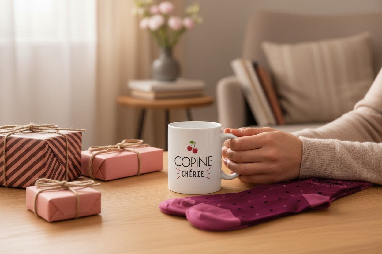 Coffret Mug & Chaussettes Fantaisie – Copine Chérie & Les Copines d’Abord JOY!