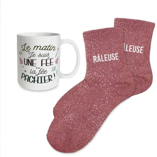 Coffret cadeau Mug Fée Pachier et chaussettes Râleuse pailletées