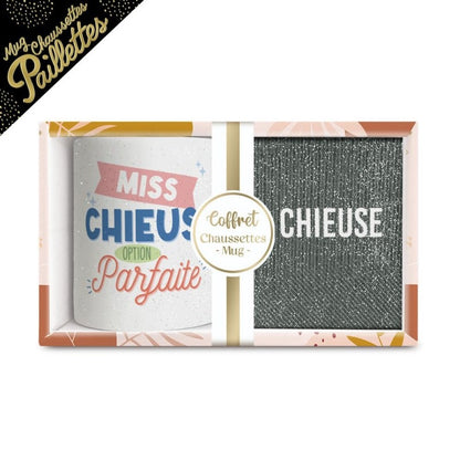 Coffret cadeau femme humour avec mug et chaussettes pailletées