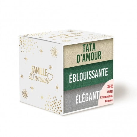 Coffret Trio Chaussettes Paillettes Fantaisie – Tata d’Amour, Éblouissante & Élégante JOY!