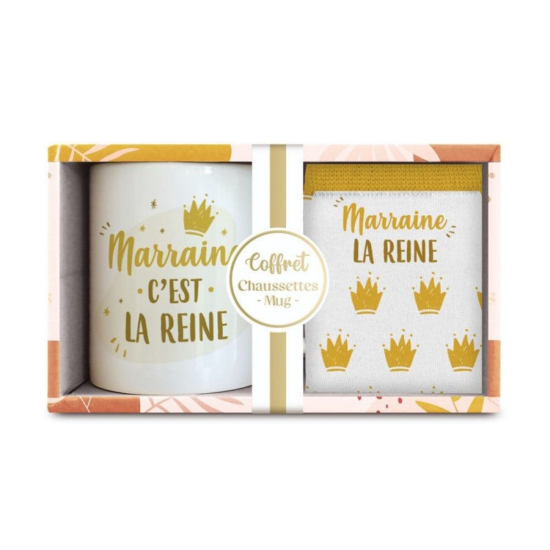 Coffret Mug & Chaussettes – Marraine La Reine | Cadeau Marraine JOY!