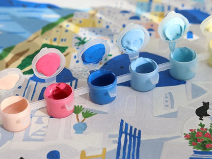 Coffret Petit Pinceau Santorini prêt à offrir, idée cadeau artistique et méditerranéenne.