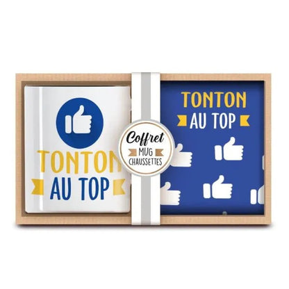 Coffret Cadeau Mug et Chaussettes – Tonton au Top | Idée Cadeau Tonton JOY!