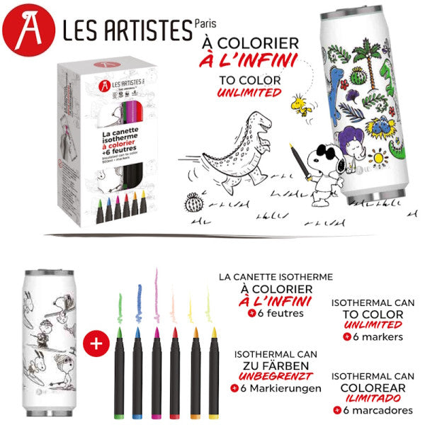 Creative 50 cL insulated can + 6 felt-tip pens - Les Artistes Paris