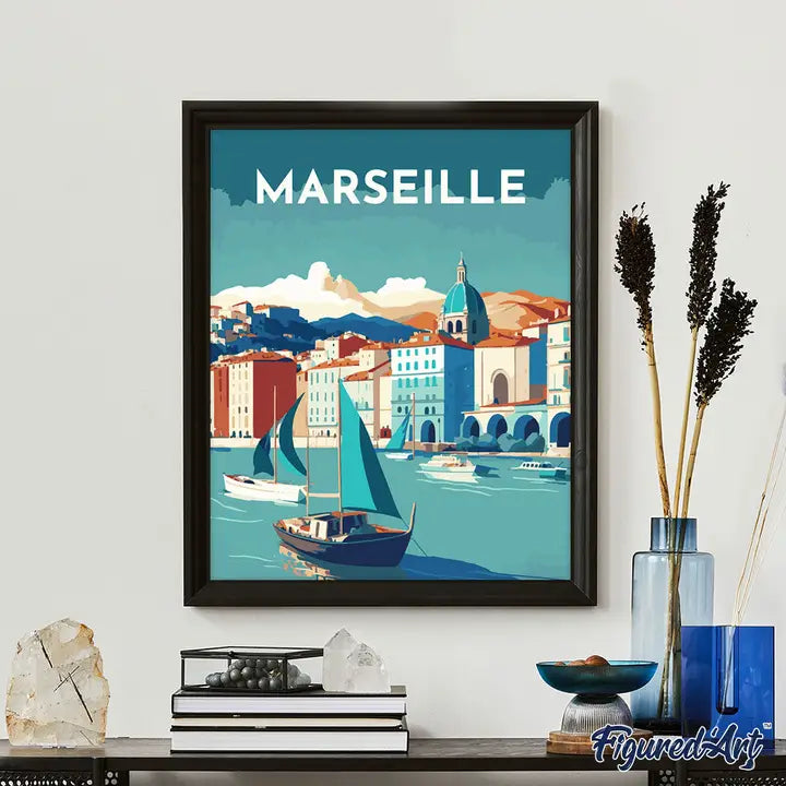 Peinture par numéro Affiche Vintage Marseille - Toile roulée 40cm/50cm Figured'art