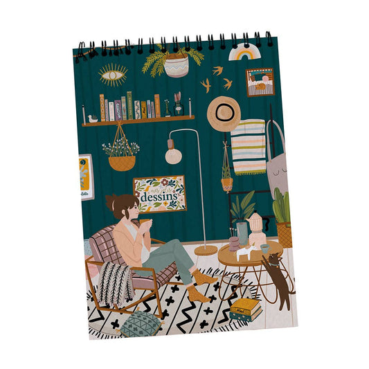 Carnet de dessin Cosy Maison Joliette  avec couverture illustrée douce et inspirante. Format 15 x 21 cm.