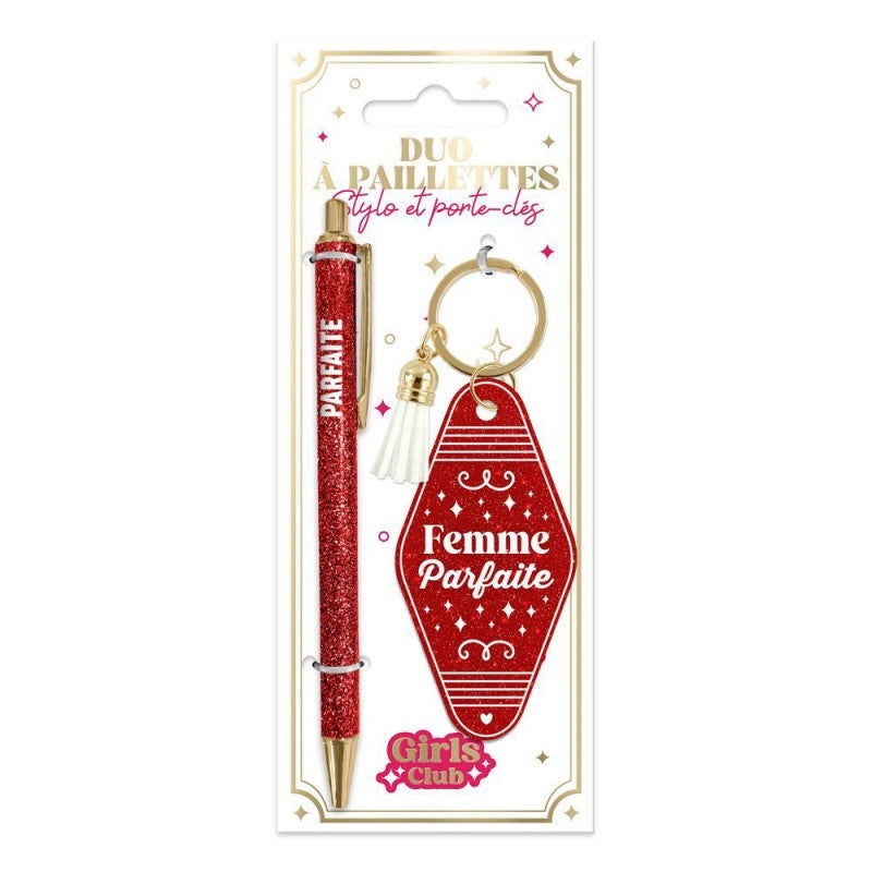 Coffret Duo Paillettes Girls Club Femme Parfaite – Stylo & Porte-Clés Cadeau Femme JOY!