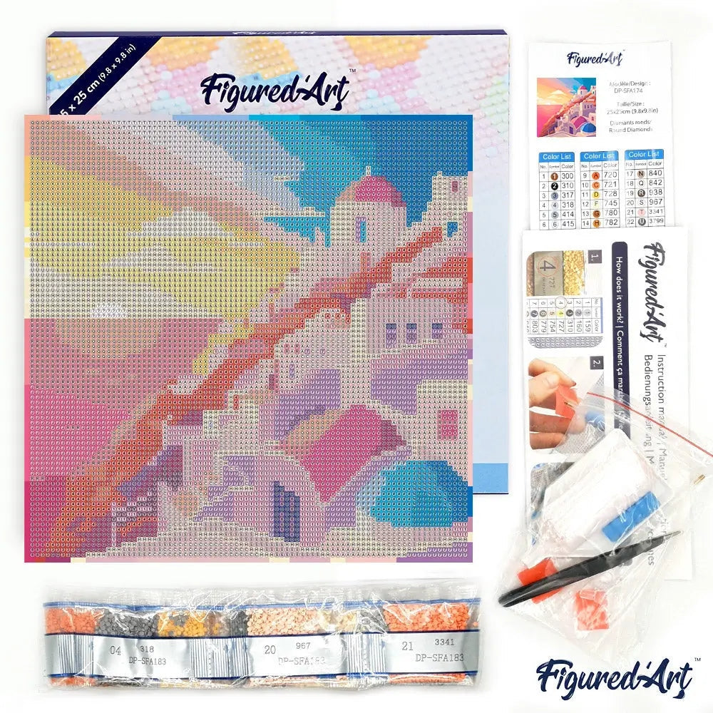 Mini Peinture diamant avec cadre Coucher de Soleil Santorin Figured'art