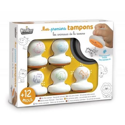 Coffret Premiers Tampons Animaux de la Savane 5 tampons 12 mois Crealign Créa lign