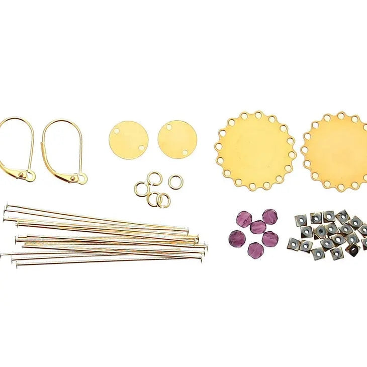 Kit Sofia Boucles D'oreilles Pastilles Fleur Et Breloque Or La cabane à perles