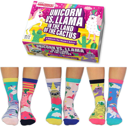 UNITED ODDSOCKS - LICORNE CONTRE LAMA AU PAYS DU CACTUS - COFFRET ADULTE DE 6 ODD SOCKS EUR 37-42 United Oddsocks