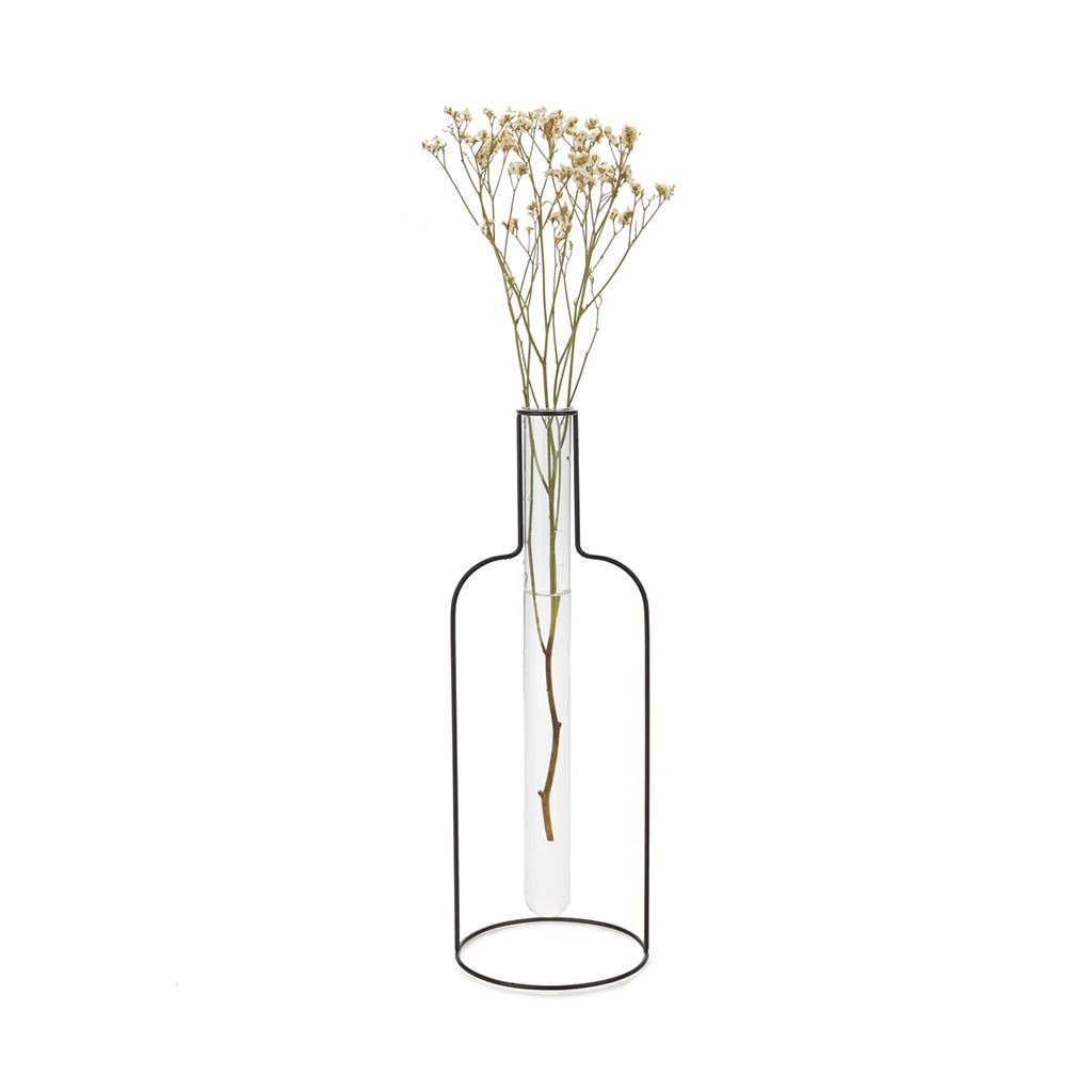 Vase Bouteille Silhouette XL – Balvi | Vase décoratif métal & verre noir 34 cm Balvi