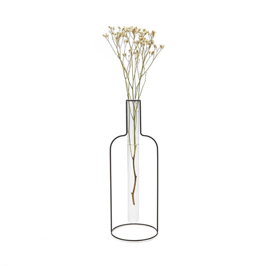 Vase Bouteille Silhouette XL – Balvi | Vase décoratif métal & verre noir 34 cm Balvi