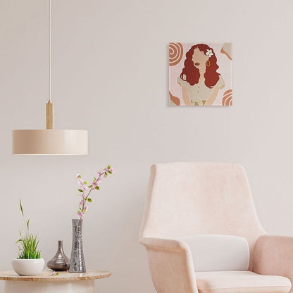 Mini Peinture par Numéros - Kit DIY 20x20cm avec cadre Femme et Fleur dans les Cheveux Figured'art
