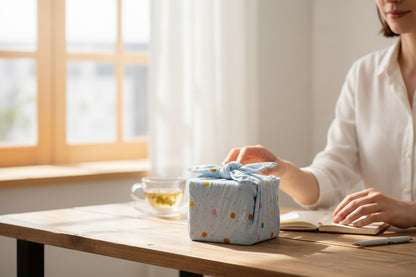 Furoshiki double gaze à pois – Emballage cadeau zéro déchet en coton (4 tailles)