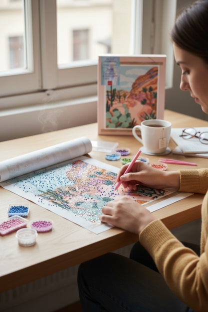 Coffret Petit Diamond – Desert Hills Kit Diamond Painting décor désert ocre et cactus LA PETITE EPICERIE