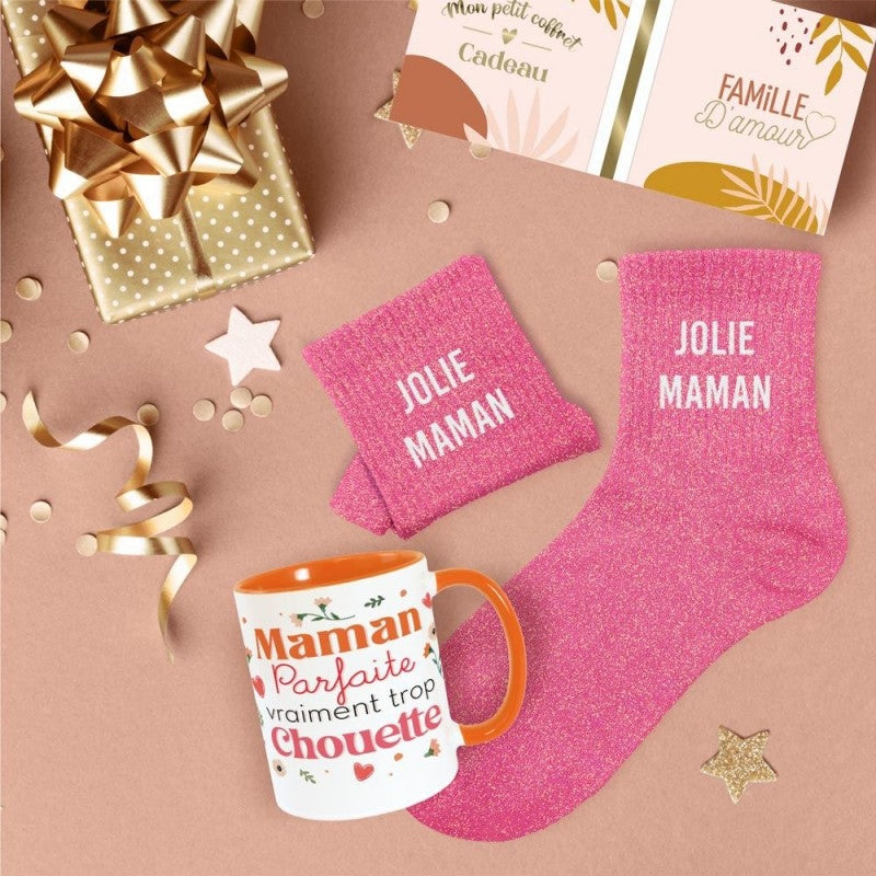Mug coloré en céramique Jolie Maman à paillettes