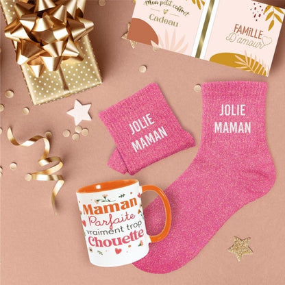 Mug coloré en céramique Jolie Maman à paillettes