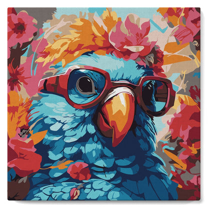 Mini Paint by Numbers 20x20cm with Frame Fantasy Parrot and Flowers