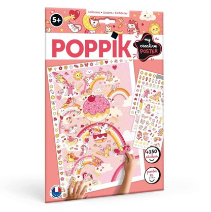 Poster Licornes enfant Poppik – 150 stickers – Activité créative inspirée Montessori (5–10 ans) poppik
