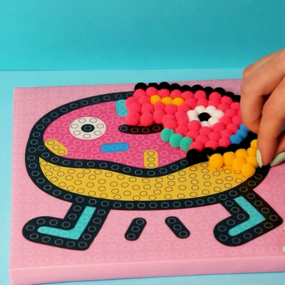 Kit tableau pompons Donut – Plus de 500 pompons colorés – Activité créative dès 6 ans omy