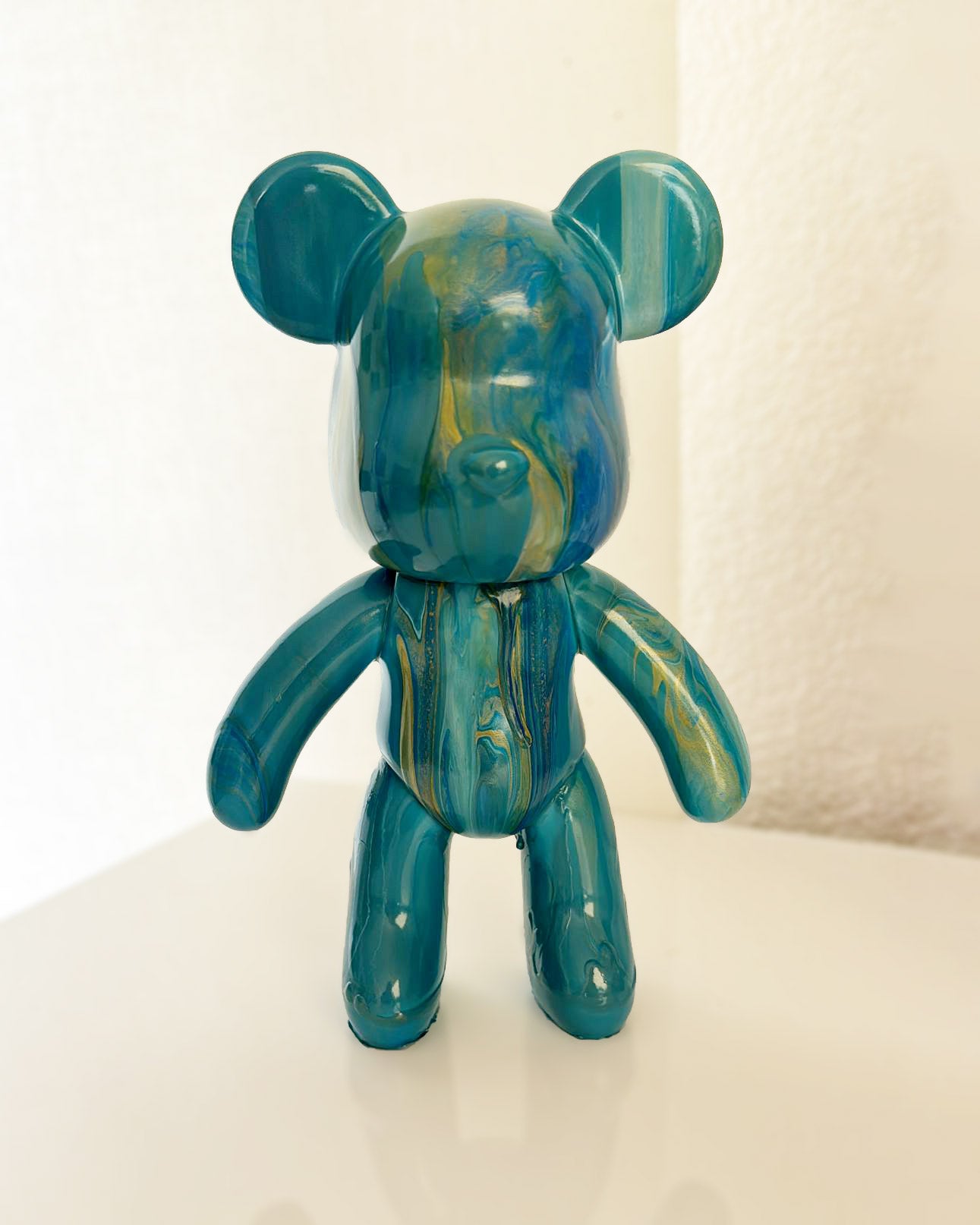 Kit de peinture pouring fluide art - Ours Teddy Bear Bleu / Blanc /Or JOY!