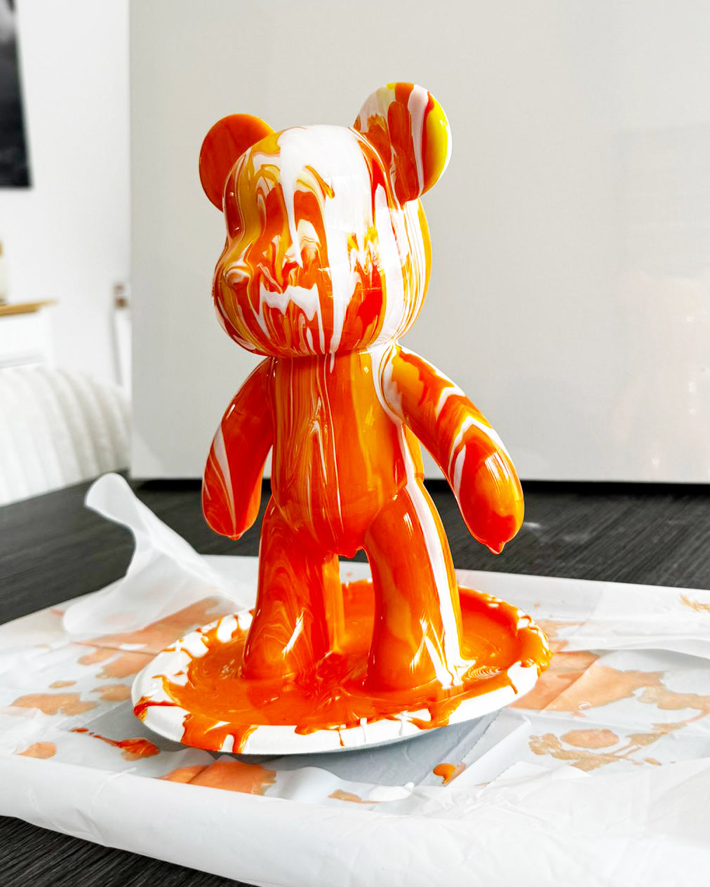 Kit de peinture pouring fluide art - Ours Teddy Bear Orange/Jaune/Blanc JOY!