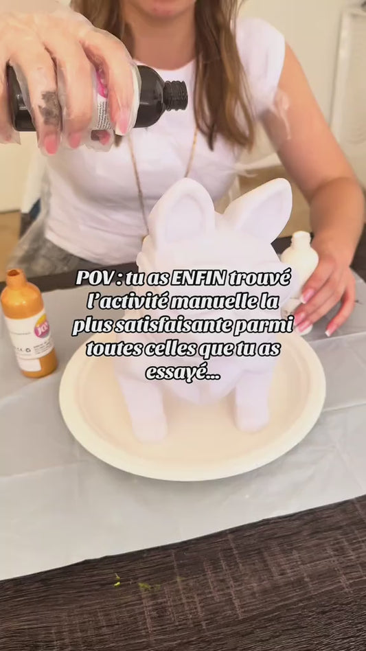 Kit DIY Pouring Art Bouldogue – Crée ton œuvre chez toi !Noir/Gold/Blanc