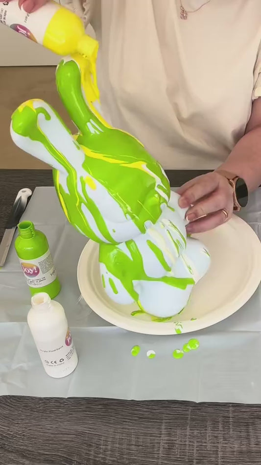 Kit fluid painting Lapin 33cm - Vert/Jaune/Blanc