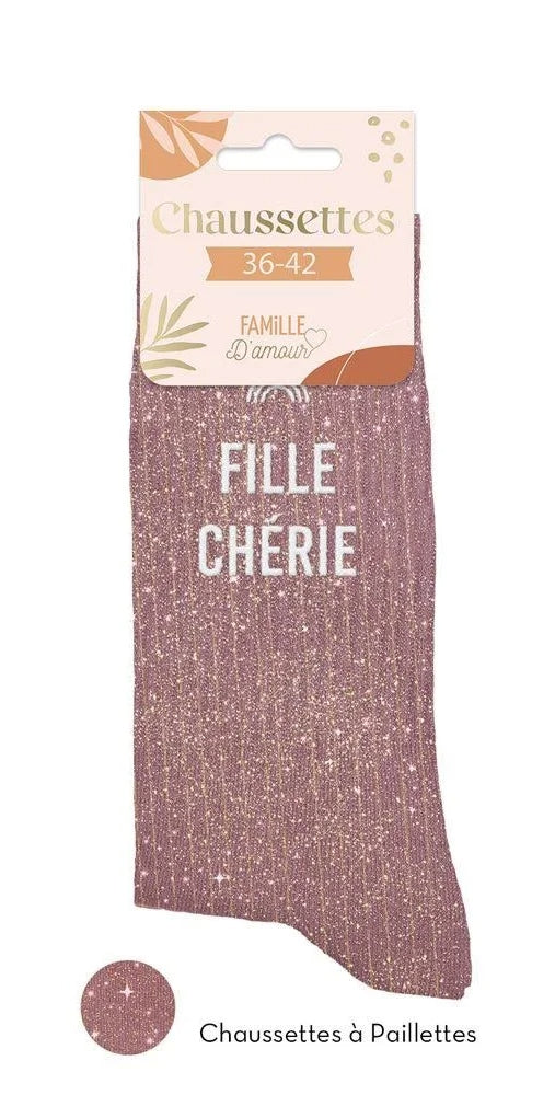 Chaussettes à Paillettes “Fille Chérie” Roses – Message Tendre (36-42)