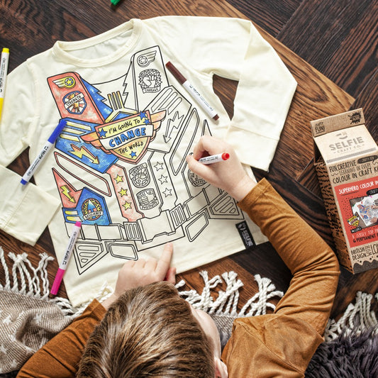 Tee Shirt manches longues à colorier aux couleurs de Super-héro Selfie Craft Co
