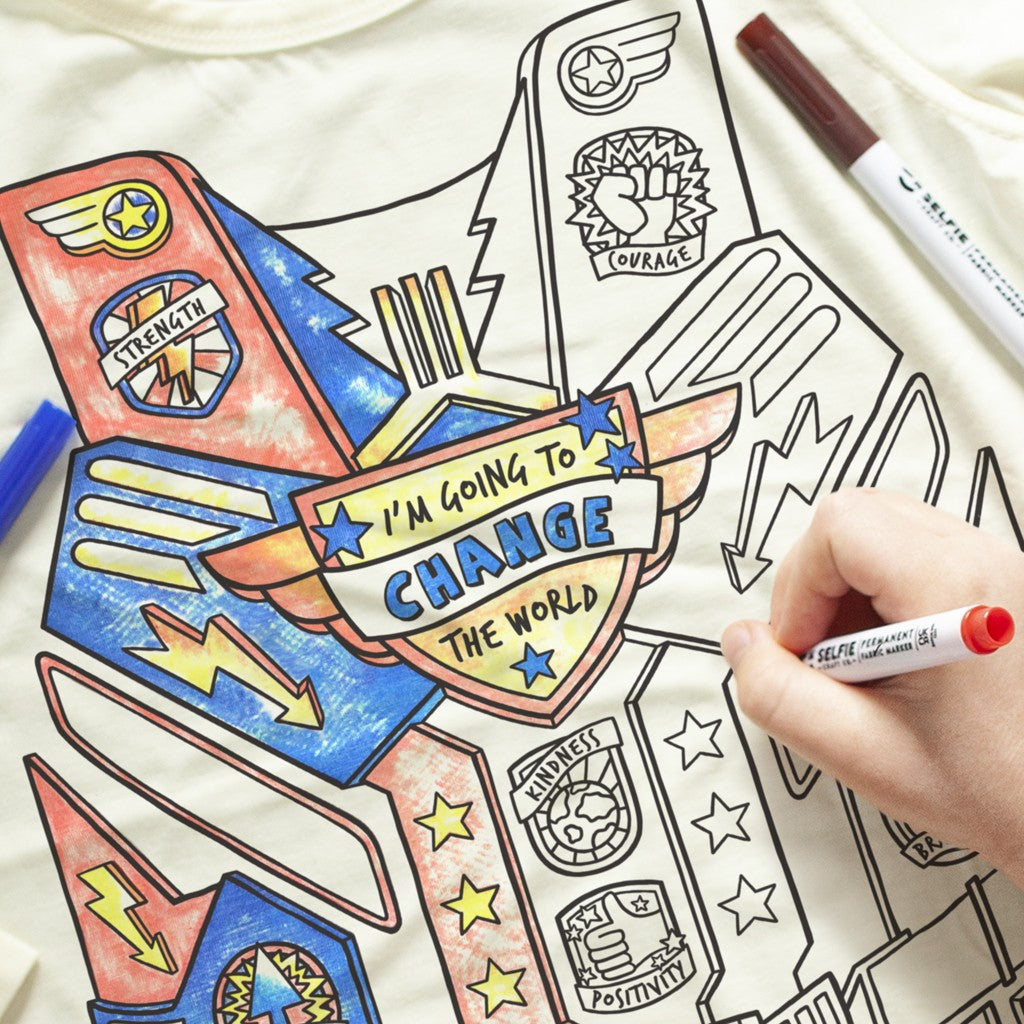 Tee Shirt manches longues à colorier aux couleurs de Super-héro Selfie Craft Co