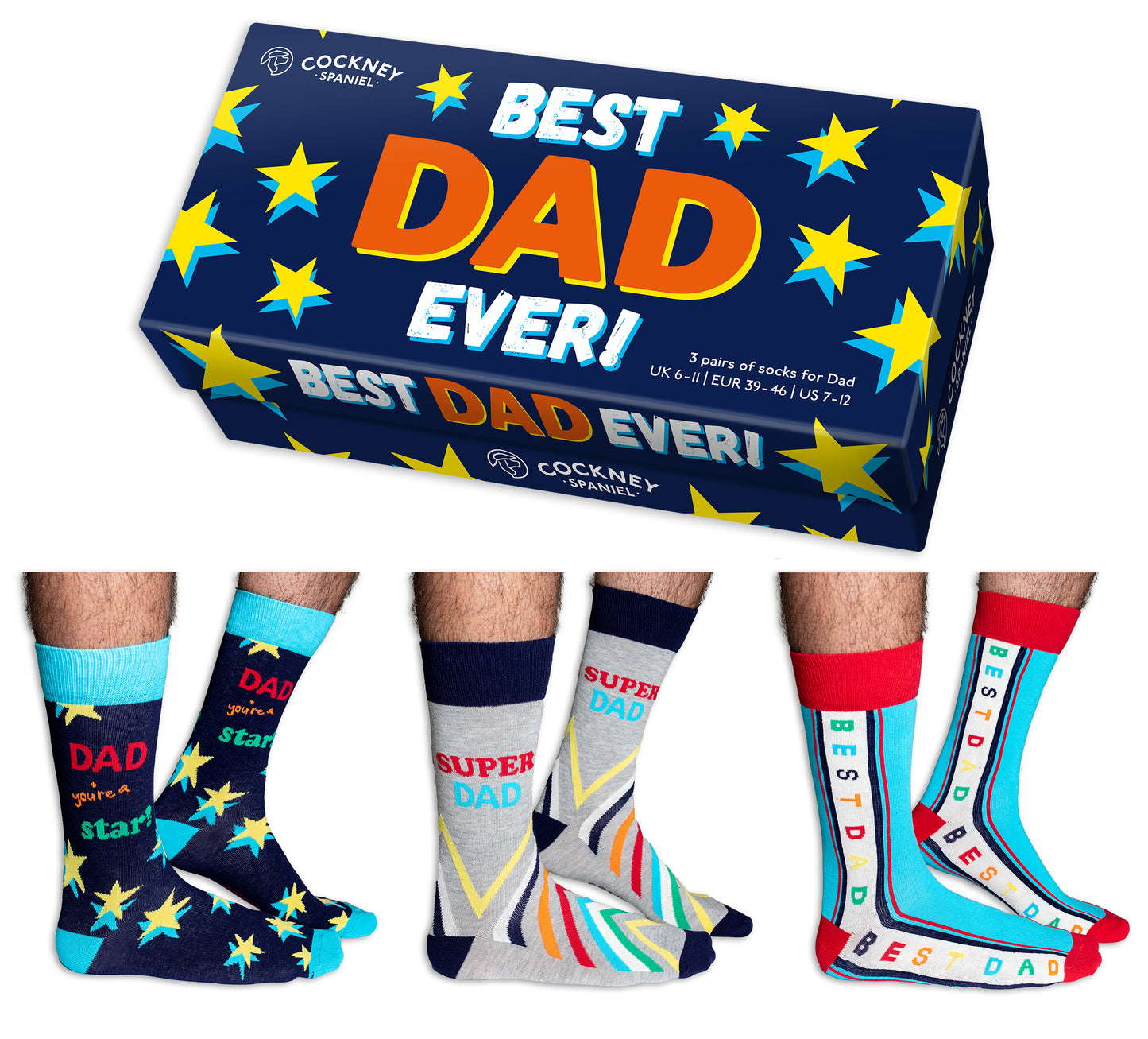 Coffret Chaussettes Best Dad Ever – United Oddsocks | 6 Chaussettes Impaires Fun | Taille 39-46 United Oddsocks