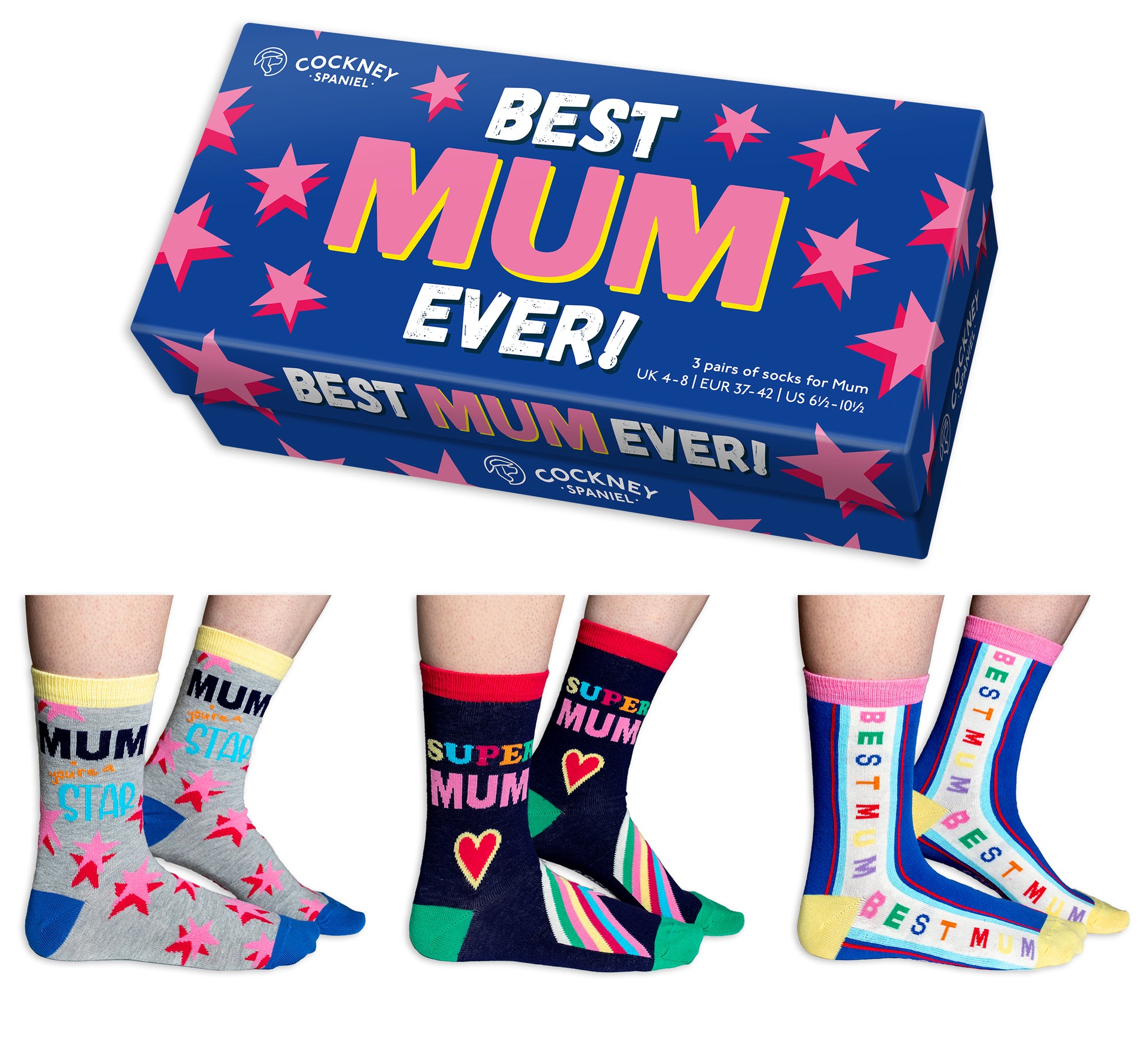 Coffret Chaussettes Best Mum Ever – United Oddsocks | 6 Chaussettes Impaires Fun | Taille 39-46 United Oddsocks