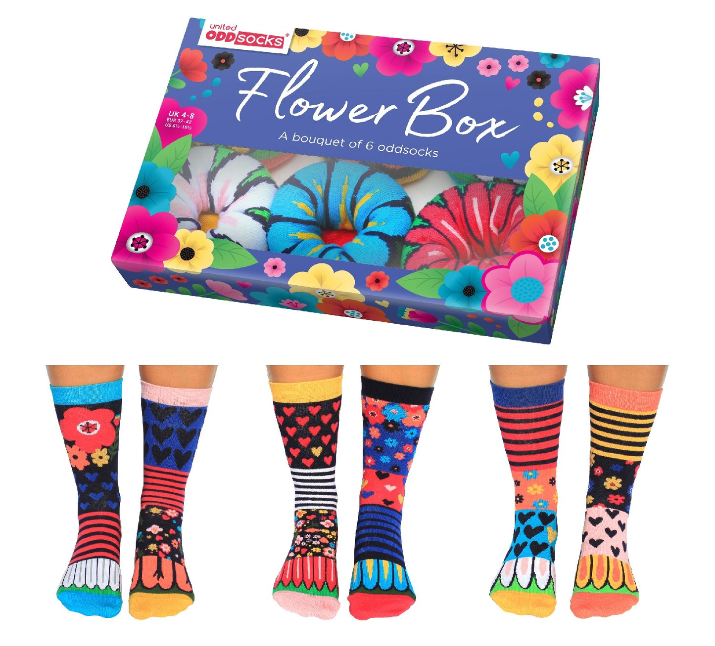 Coffret Cadeau Chaussettes Fleurs – 6 Chaussettes Impaires Fun | United Oddsocks | Taille 37-42 United Oddsocks