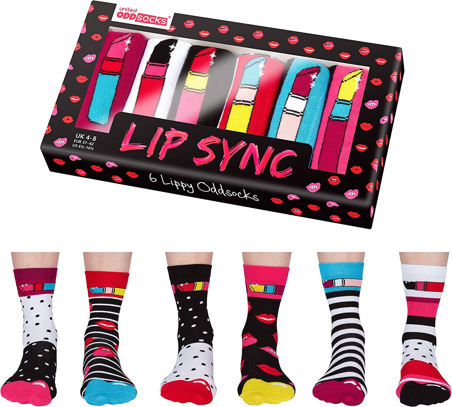 Coffret Chaussettes Dépareillées Lip Sync – United Oddsocks | 6 Chaussettes Fun Femme | Taille 37-42 United Oddsocks