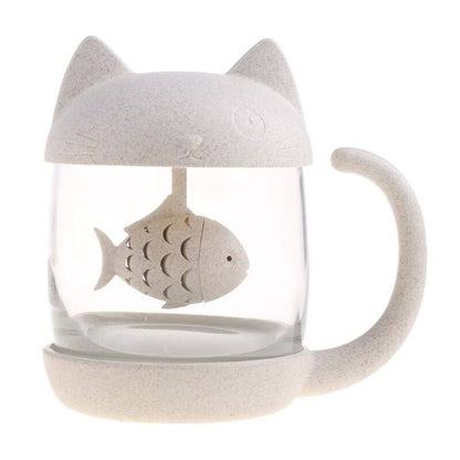  Tasse à thé chat en verre et fibre de blé avec infuseur intégré
